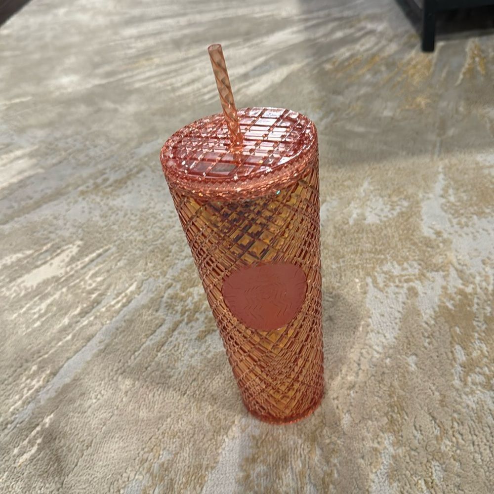 Starbucks Jewel tumbler Diamond bling Rose Gold Venti cup NWOT goldfish pink